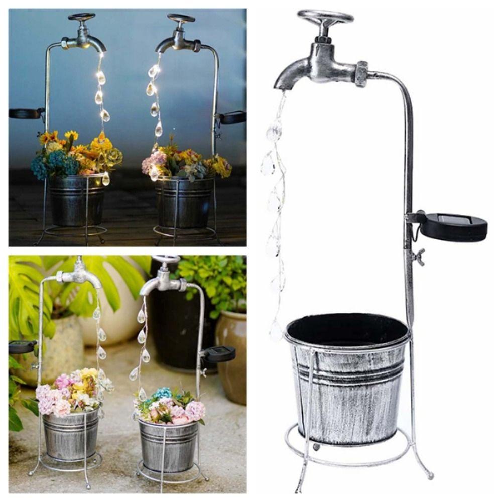 

With Flower Pot Solar Faucet Lamp Metal LED Lamp Creative Plant Rack Courtyard