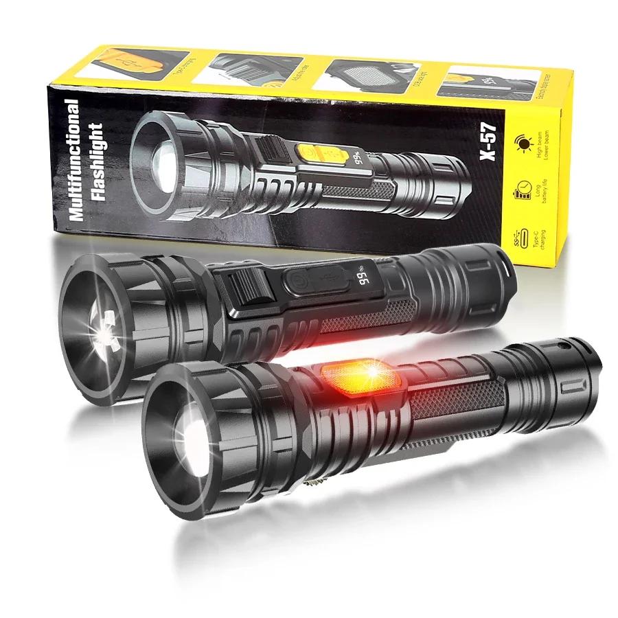 Powerful Led Camping Flashlight 18650 USB Rechargeable Zoom Torch with Side Light Outdoor Tactical Lamp 6mode Waterproof Lantern