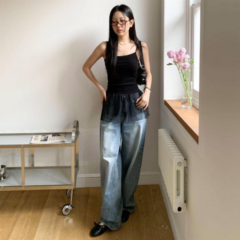 New Arrivals Open Run Women Dot Lace Frill Sleeveless Top