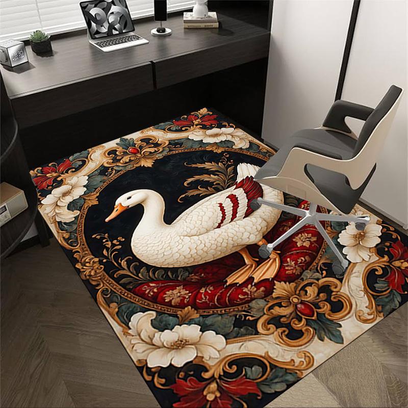 

1PC Swan Floral Non-Slip Floor Carpet Compatible for Office&Living Room&Bedroom&Dining room - Flat - Weave Machine-S0377 60cm by 90cm