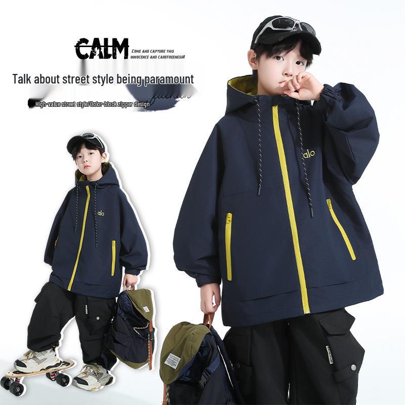 Hübsche Big Boy 2025 Frühling-Herbst Outdoor Kapuzen-Windjacke
