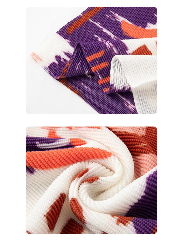 Miyake Pleats Women's High Neck Long Sleeve T-shirt - 2026 Spring/Summer Corn Kernel Abstract Print, Slim Fit.