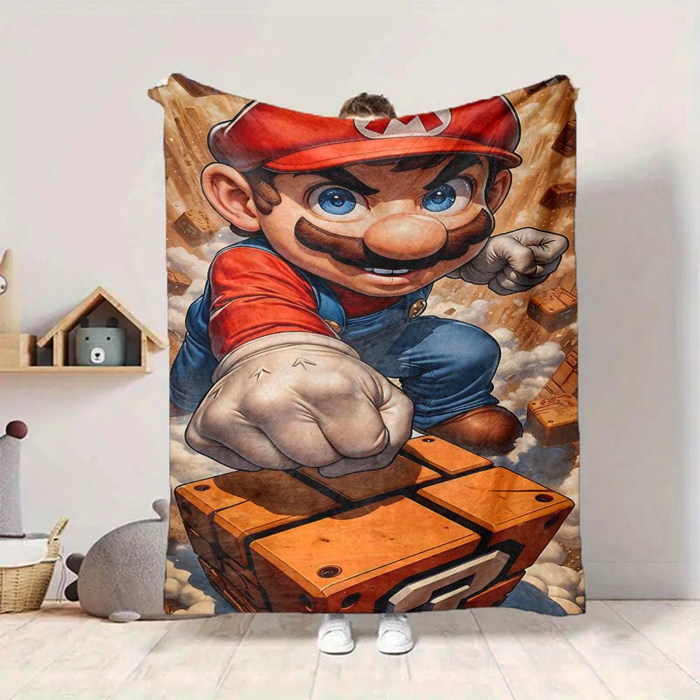 1pc Mario Adventure Cozy Print Blanket Lightweight Warm Flannel Throw Blanket For Sofa, Bed, Living Room