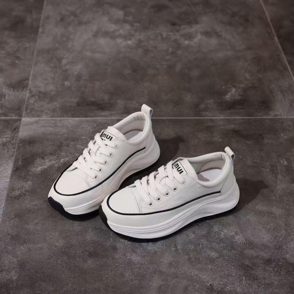 Genuine Leather Little White Shoes for Women's Autumn Students, Versatile Height-increasing Single Shoes for Women To Withdraw from the Cabinet