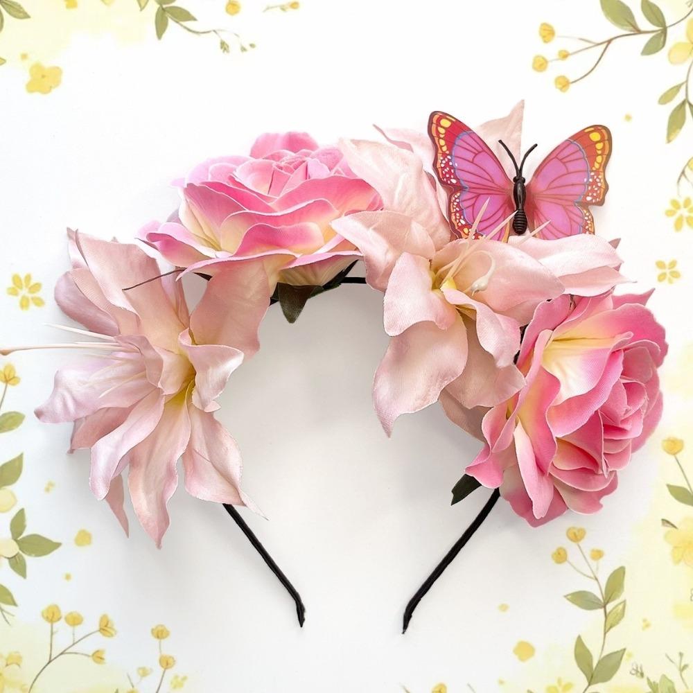 Butterfly Design Flowers Headband Handmade Rose Flower Crown  For Women Girl