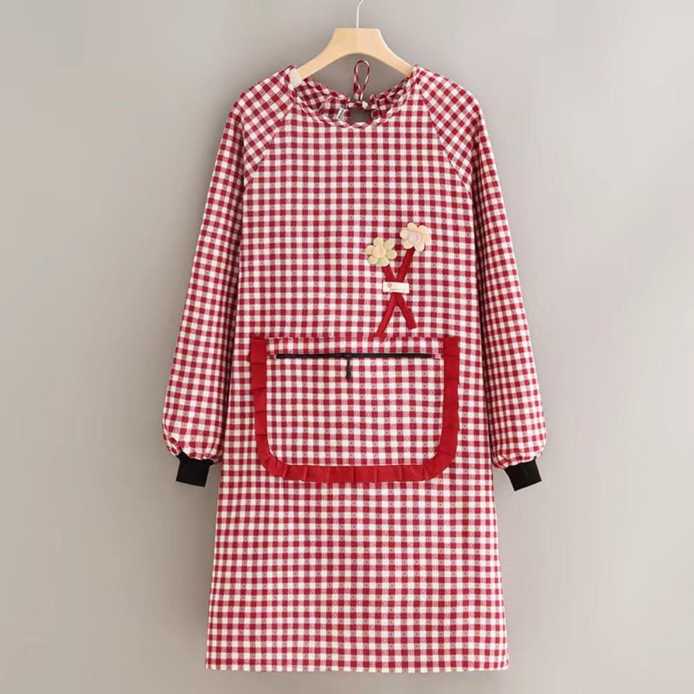 Dirt-resistant Women Long-sleeved Apron Breathable Kitchen Cooking Apron for Catering Work