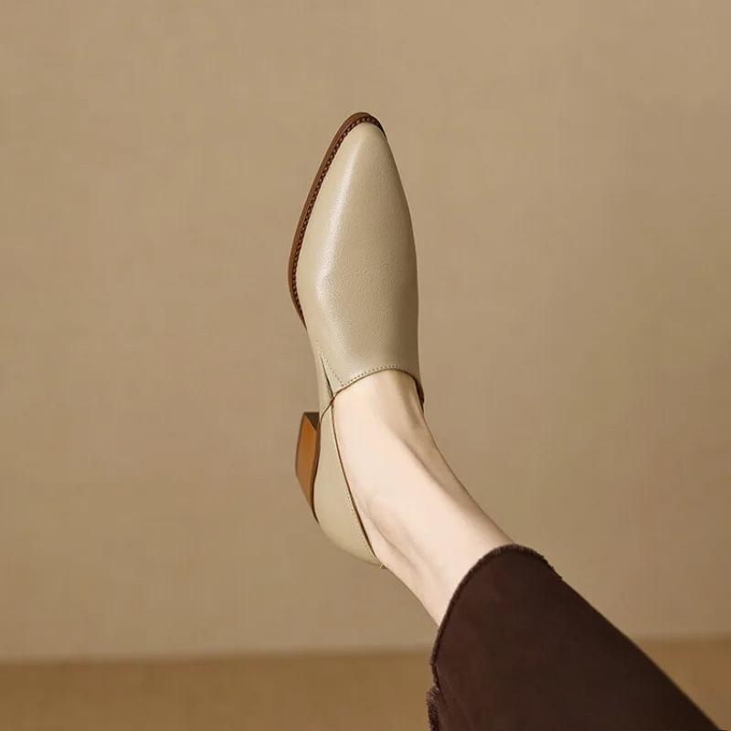 Fashionable Versatile Mid Heeled Women's Thick Heeled Women's Shoes Spring New Style Pointed Elegant Simple Women's Shoes