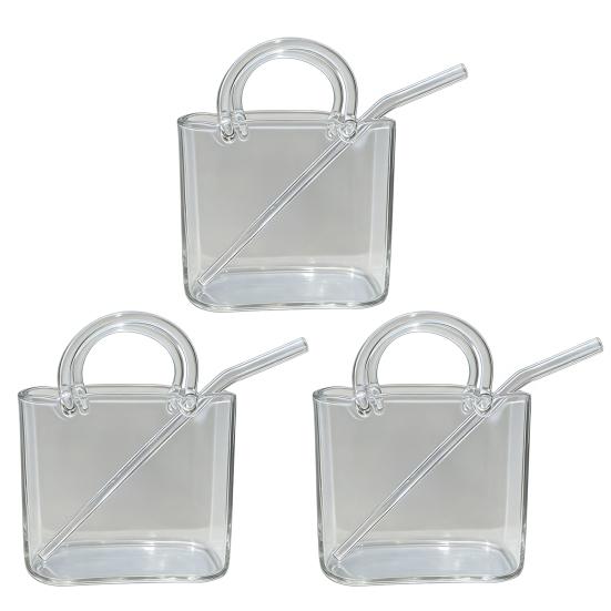 Skleněný hrnek ve tvaru kabelky 750 ml Průhledný Kreativní termohrnek na džusy Koktejly Ledovou kávu Roztomilá skleněná peněženka Dekorativní akvarium Váza Kabelkové vázy na párty