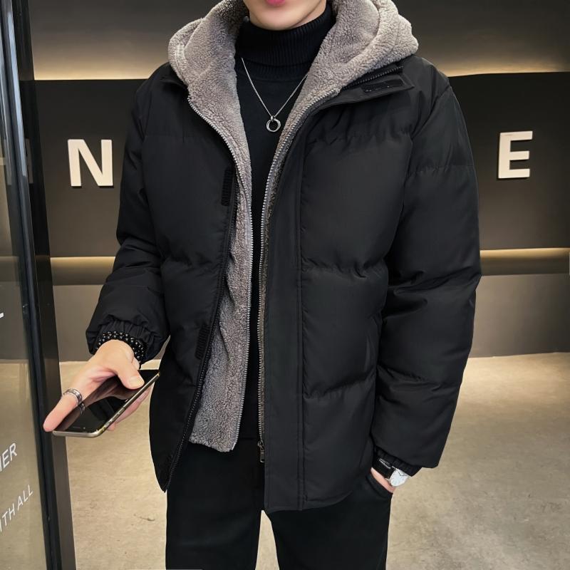 Ανδρικό μονόχρωμο μπουφάν με φερμουάρ από βαμβακερά ανδρικά ανδρικά πάρκα εξωτερικού χώρου με κουκούλα, χειμωνιάτικη κουκούλα