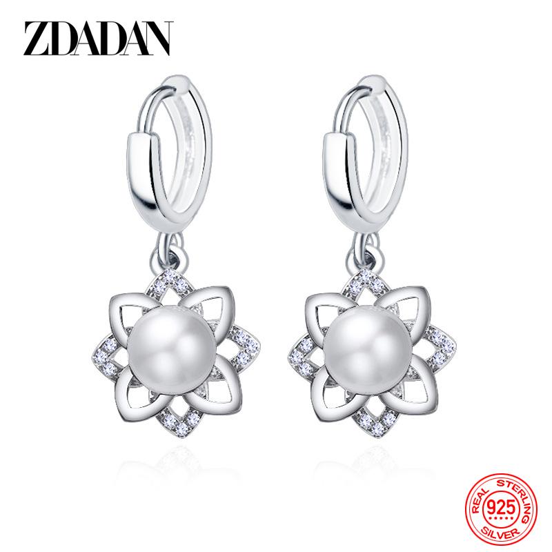 925 Sterling Silver Vintage Floral Pearl Drop Earrings for Women Fashion Wedding Jewelry Gift