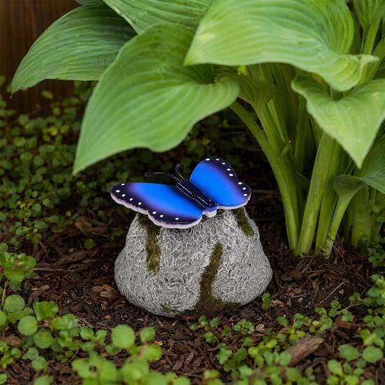 Yousheng Solar Butterfly Stone Light, Resin Garden Decoration with Natural Stone Look, Soft LED Outdoor Lamp for Lawn Pathway