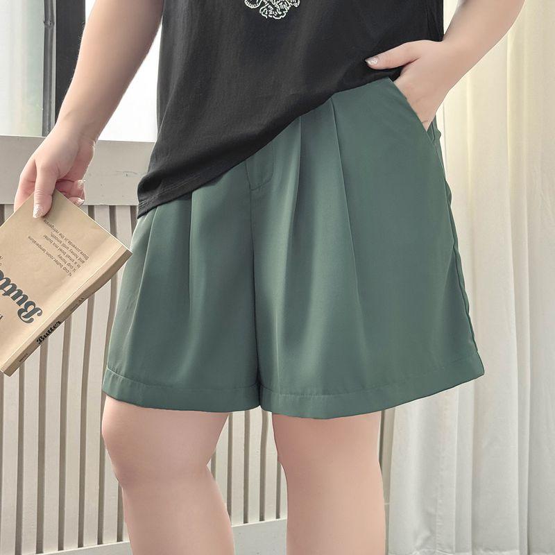 

Женская одежда больших размеров [Шорты костюмные с высоким чувством стиля] Летние шорты для полных девушек с высокой посадкой, свободные, повседневные, прямые, с широкими штанинами