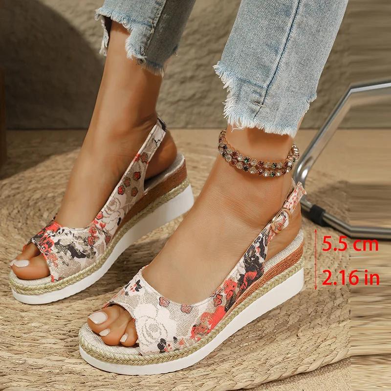 Fashion Fashion Printing Wedge Sandals for Women Summer 2025 Peep Toe Platform Sandles Woman Lightweight Non Slip Beach Sandalias Mujer