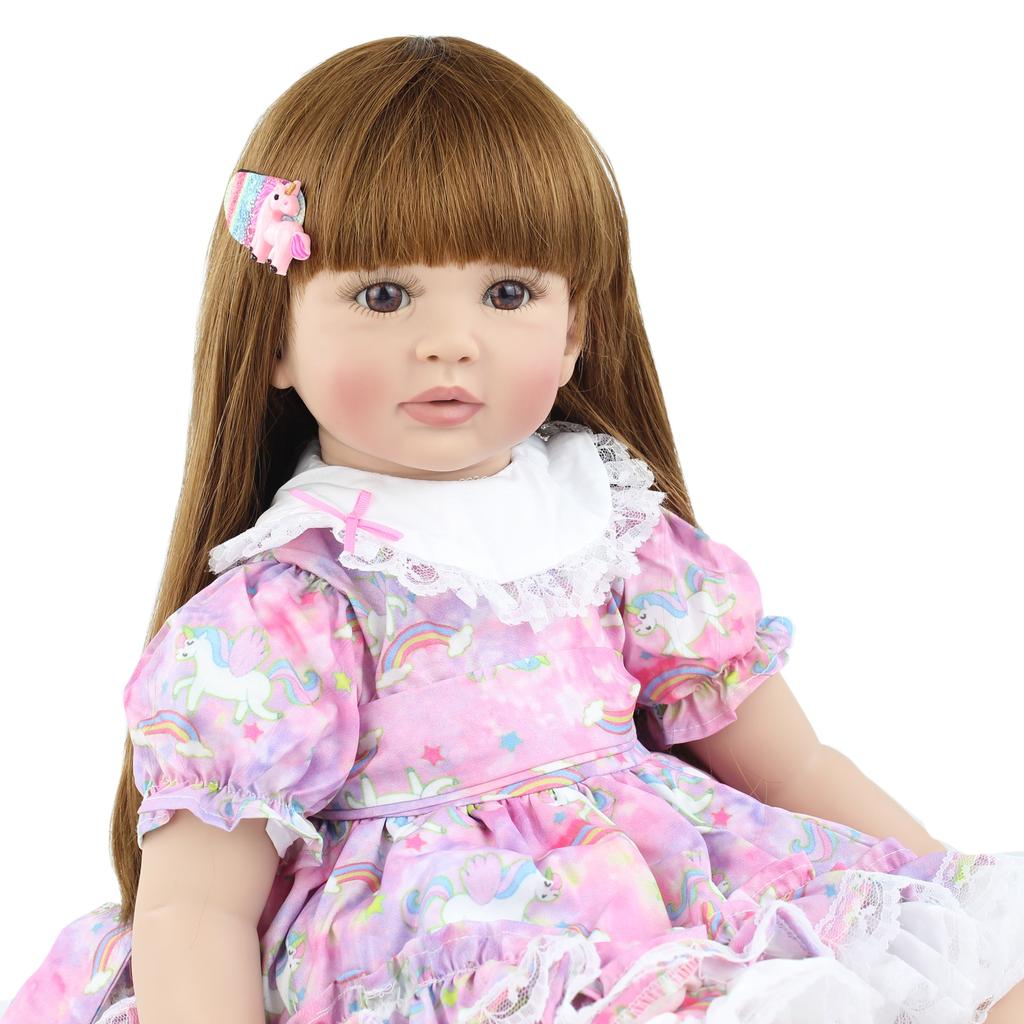 BZDOLL 60 cm myk silikon Reborn dukke leker for jente langt hår prinsesse småbarn Bebies dress up dukke mote mote bursdagsgave