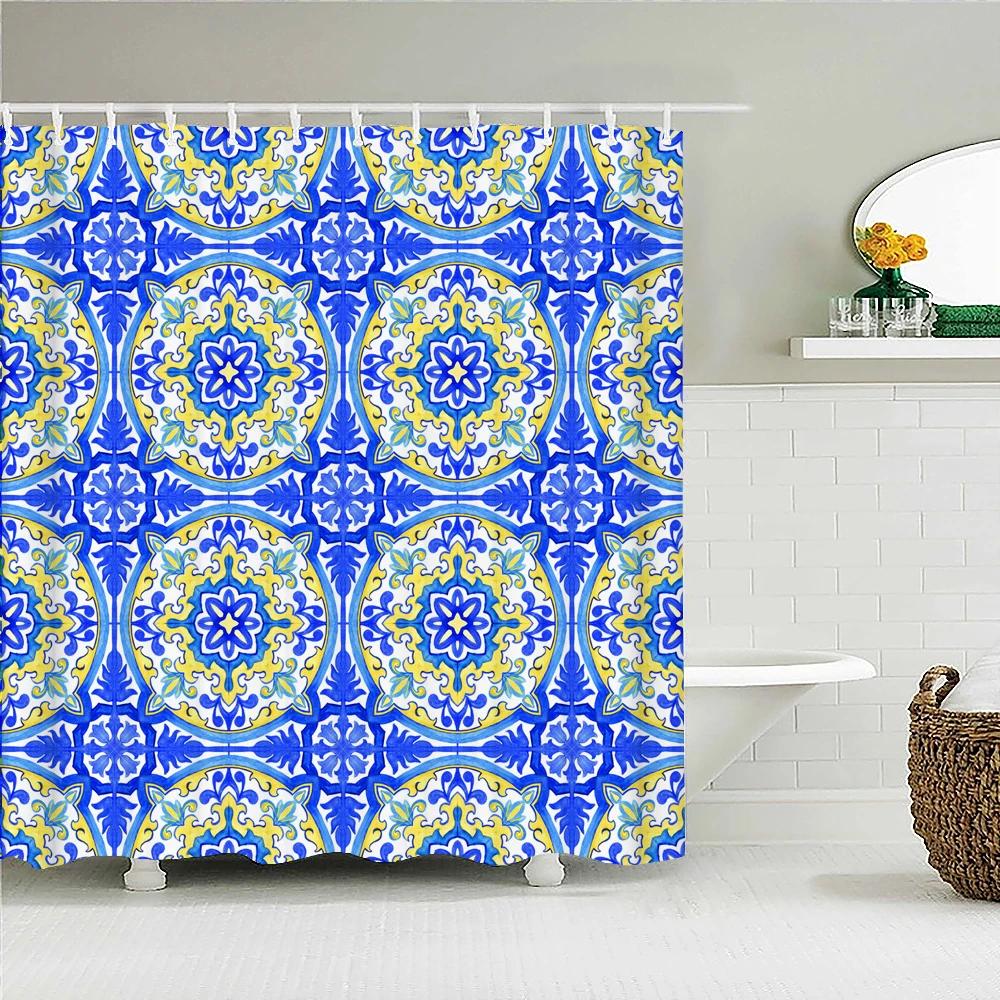 Waterproof Fabric Shower Curtain For Bathroom Colorful Bohemian Print Bathtub Curtains Polyester Bathroom Curtain With 12 Hooks