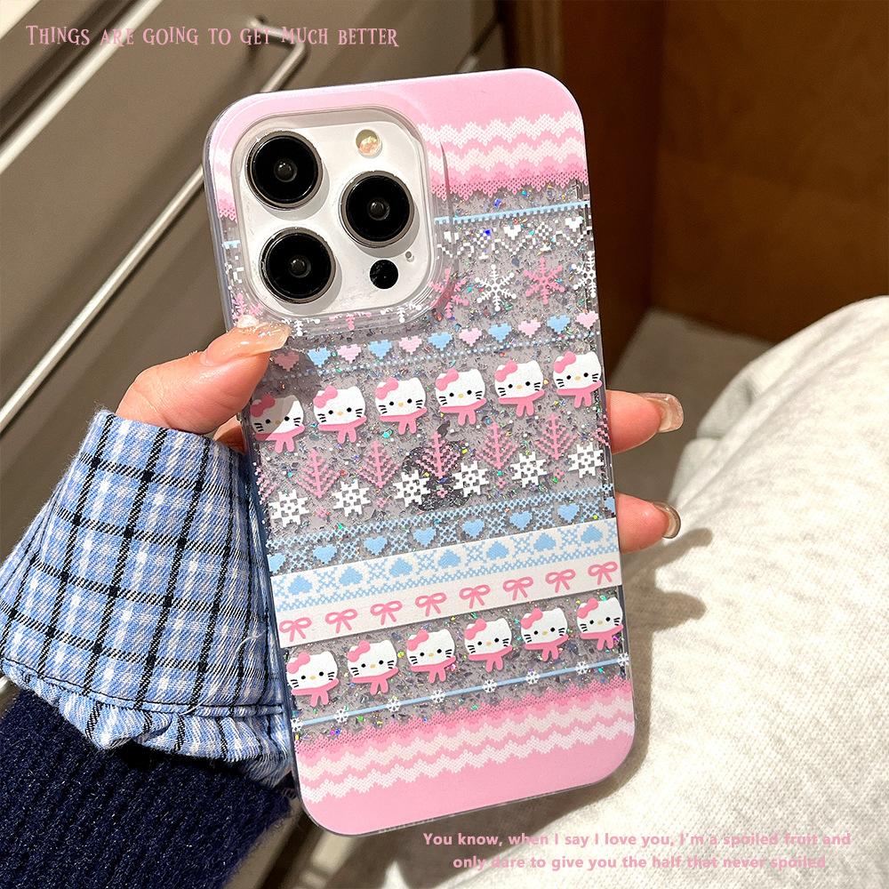 Painted Atmosphere  Quicksand  Snowflake  Penguin Apple 15pro Glitter Powder Glue IPhone 16Pro Blue Phone Case