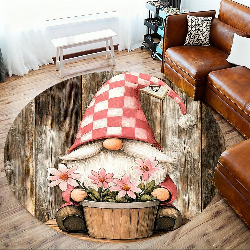1PC gnome flowers Office Round Area Rug, Under Office Chairs Bedroom Living Room Home Decor, Carpet for Office -1110096