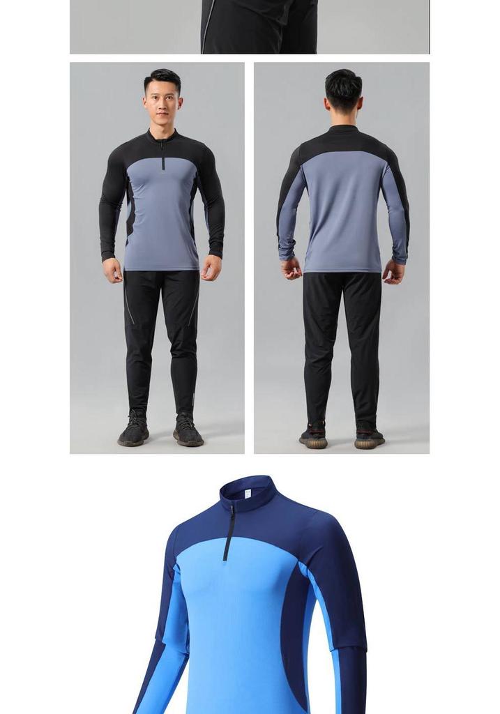Men's Quick-Dry Long Sleeve Running T-Shirt with Stand Collar and Half Zip, Solid Color Fitness Training Top
