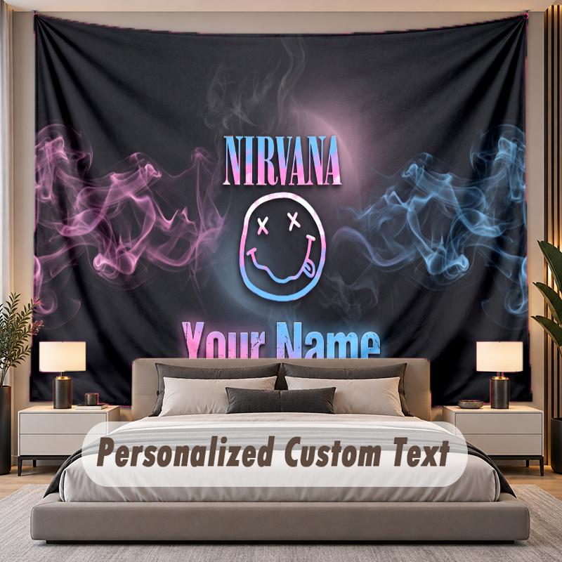 Custom Name Text Tapestry Nirvana Personalized Polyester Wall Tapestry For Bedroom And Room