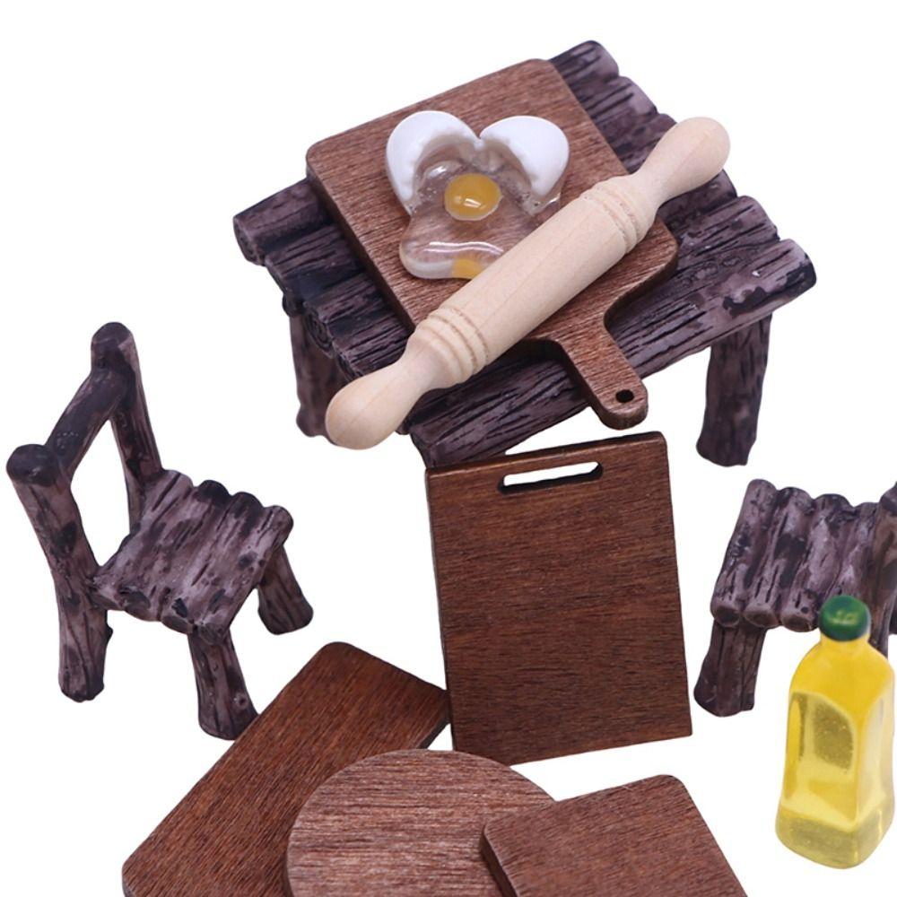 5Pcs Wood Dollhouse Kitchen Accessory Round Square Bread Dessert Board Miniature Scene