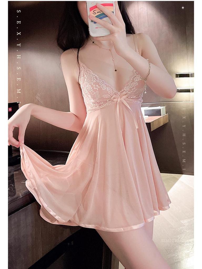 Sexy Lace Camisole Nightdress Set: Enhances Bust, See-Through Lingerie for Women