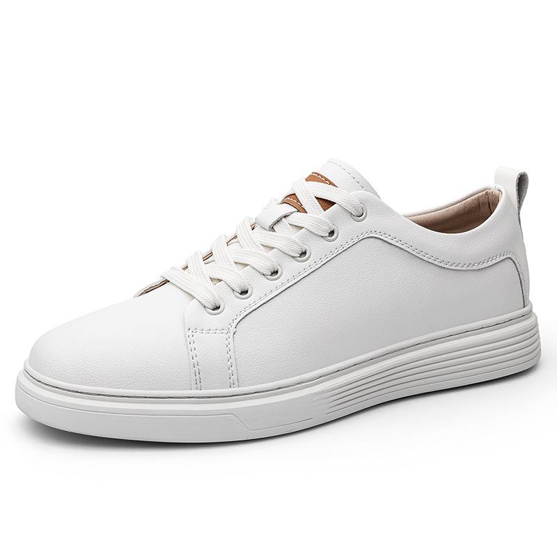 Men s Thick-Soled Height-Boosting White Leather Sneakers, Spring/Autumn Casual Korean-Style Low-Tops 38