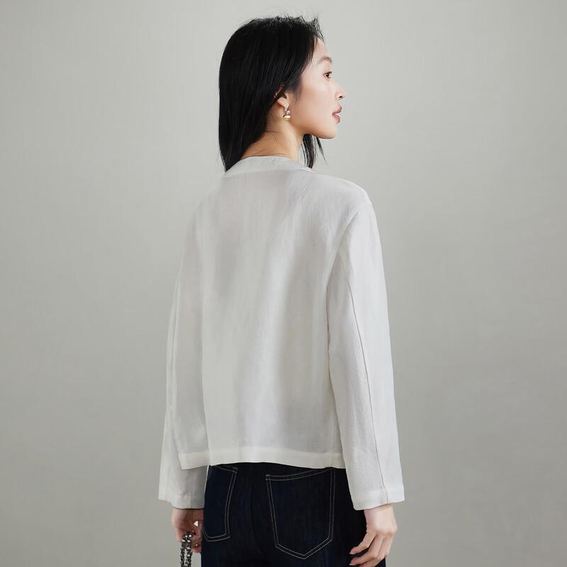 SOFSIL Women's Linen Blend Round Neck Short Jacket