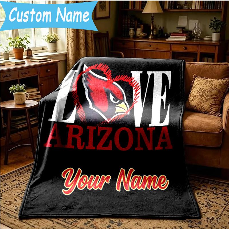 Custom Name Cardinals football Blanket Flannel Blanket for Camping, Hiking, Garden Parties, Picnic Essentials,gift for family and friend