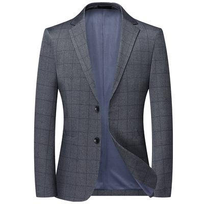 Spring and Autumn Thin Men's Suit Korean Style Slim Fit Elastic No-Iron Plaid Small Suit Casual Single