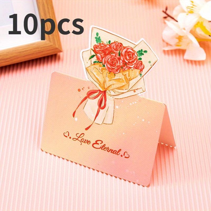 10pcs 3D Bouquet Creative Greeting Card Flower Shop Birthday Wishes Small Cards Teacher's Day Thank-you Card