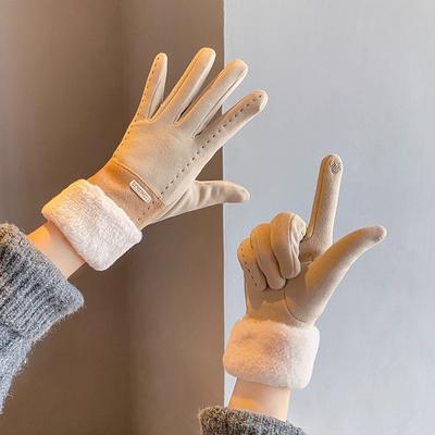 Gloves Women's Warm Fleece Windproof Electric Vehicle Cashmere Winter Ladies Driving