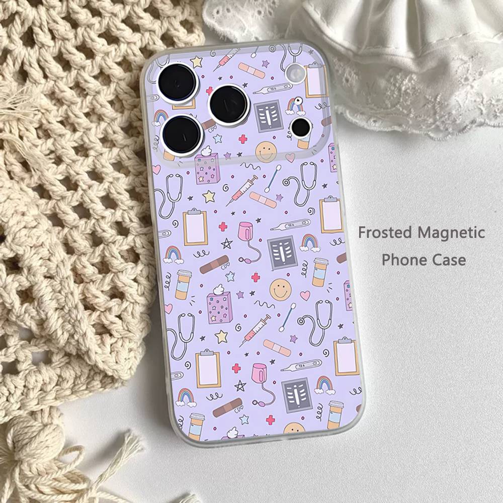 Medicine Doctor Nurse Cartoon Frosted Clear Magnetic Case for iPhone 17,16,15,14,13,12,11 Pro,Max,Plus,Mini,Air,E