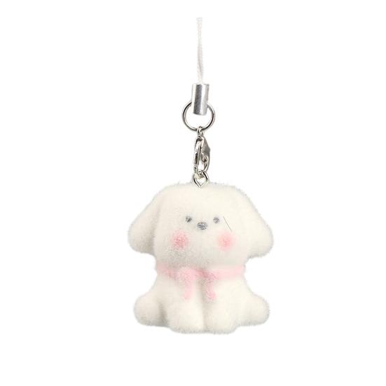 

Decorative Pendant Flocking Puppy Shape Keychain Bag Charm with Lanyard Mobile Phone Bag Hanging Ornament A