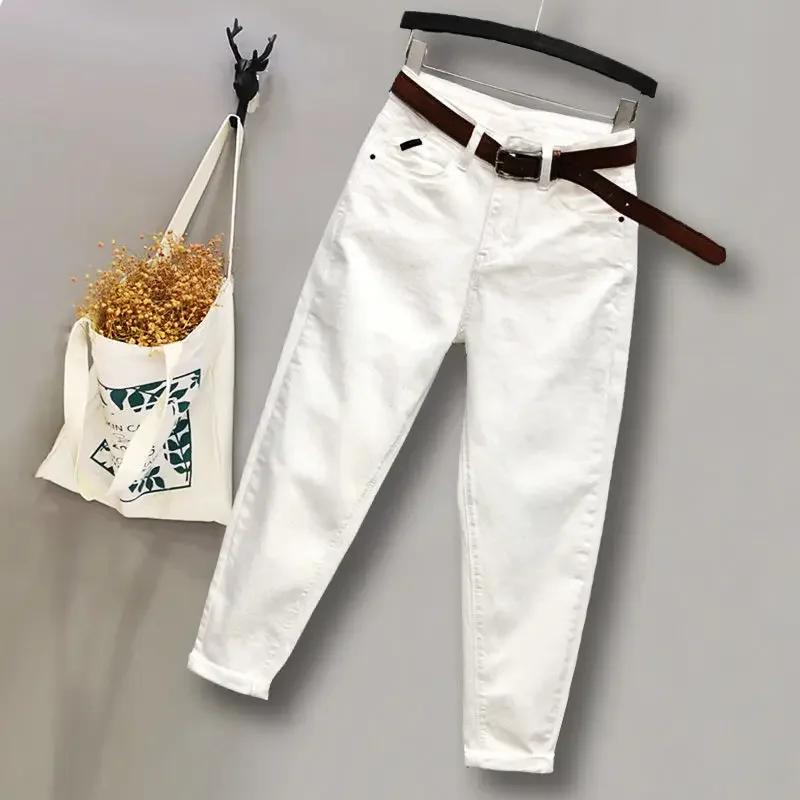 Woman Jeans Pants White Jeans Women's Autumn High Waist Skinny Cropped Tappered Casual Pants