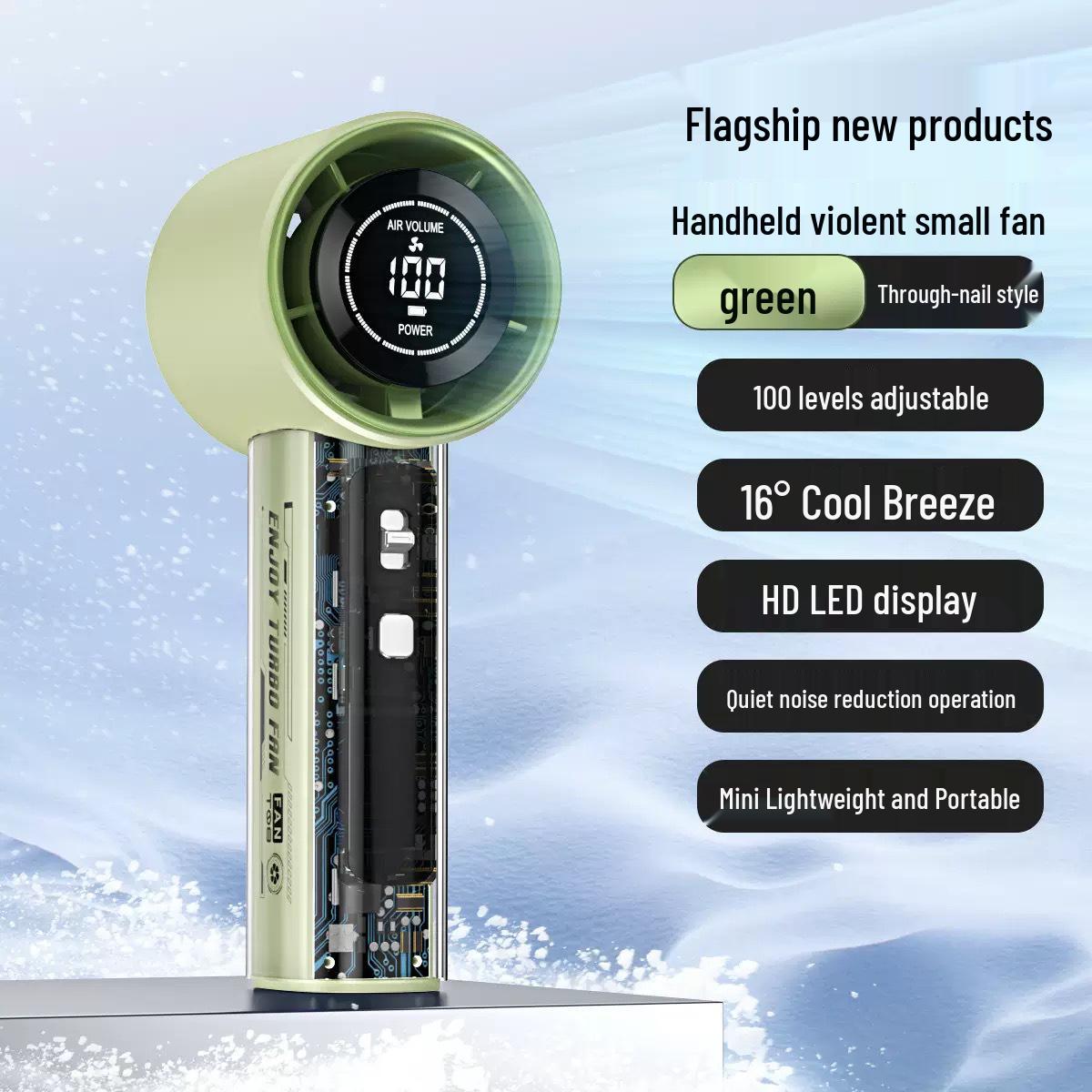New T17 High-Speed Handheld Transparent Mecha-Style USB Mini Fan with 100-Speed Turbo 33*61*157MM