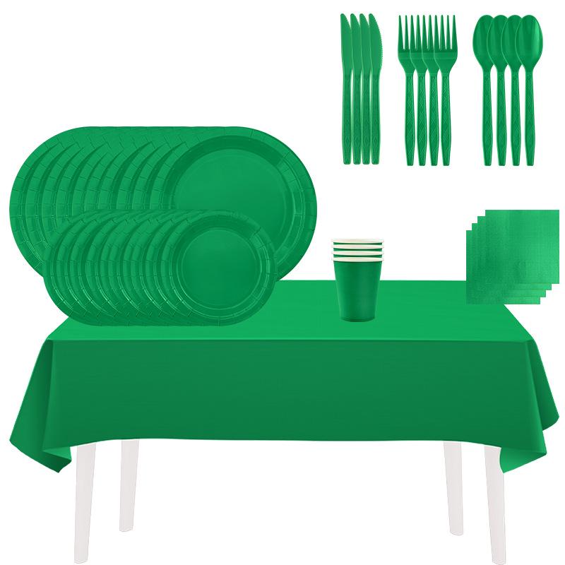 Emerald Green Disposable Tableware Set: Plates, Cups, Napkins
