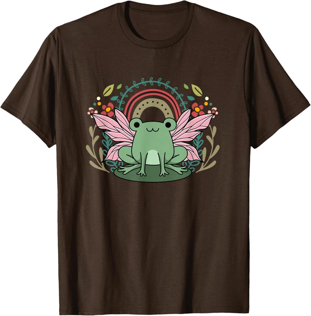 Frog Rainbow Cottagecore Aesthetic Graphic Tee Soft Casual Unisex T-Shirt
