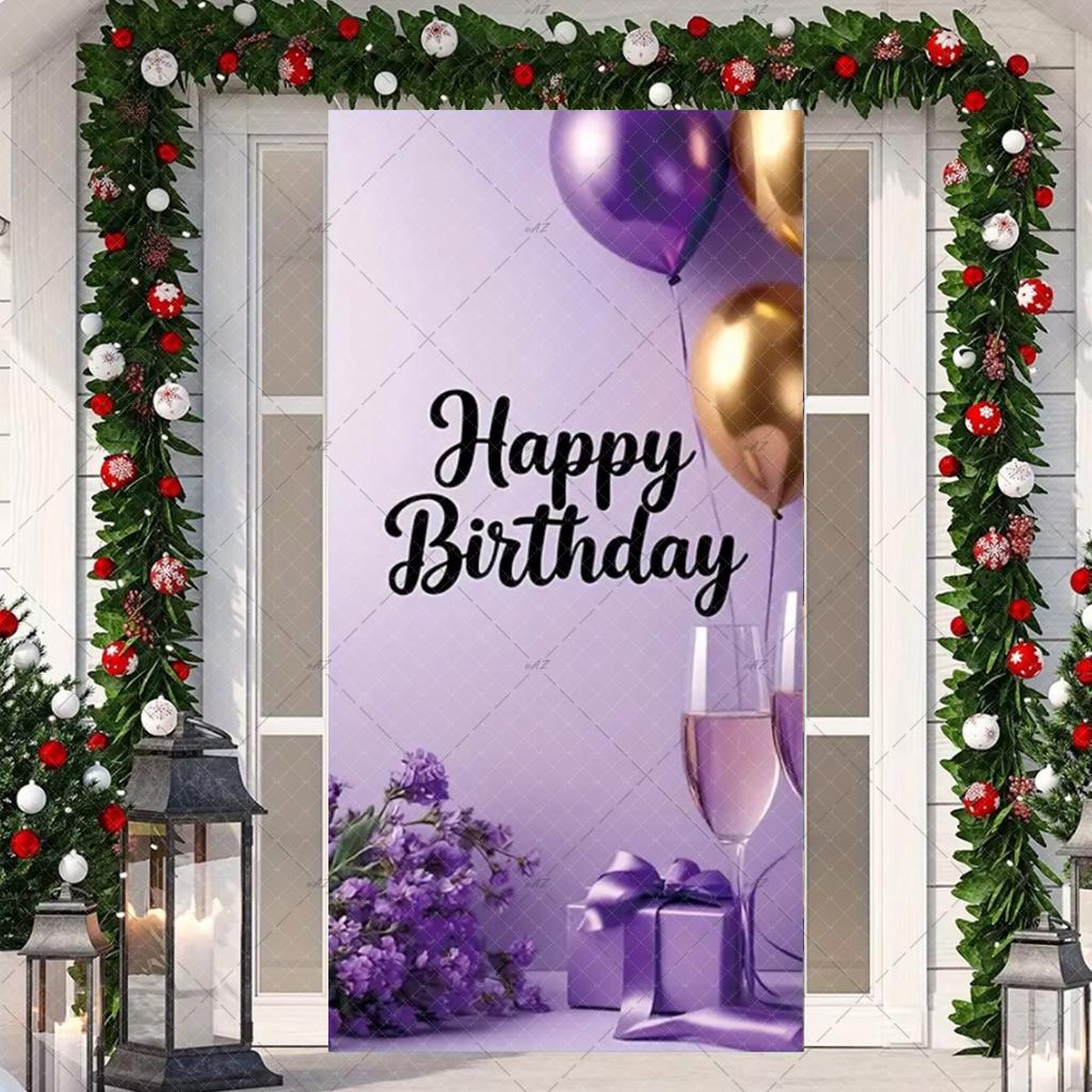 Black Gold Happy Birthday Door Banner Pink Blue Purple Shining Balloons Kid Adult Party Decoration Backdrop Photo Shoot Supplies