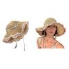 Women Handmade Straw Hat Embroidered Floral Chin Strap Sun Protection Hat Wide Brim Summer Beach Travel Hat