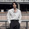 Men's Trendy Black Padded Shoulder Detachable Long Sleeve Shirt - Stylish, Rebellious Streetwear for Hairstylists.