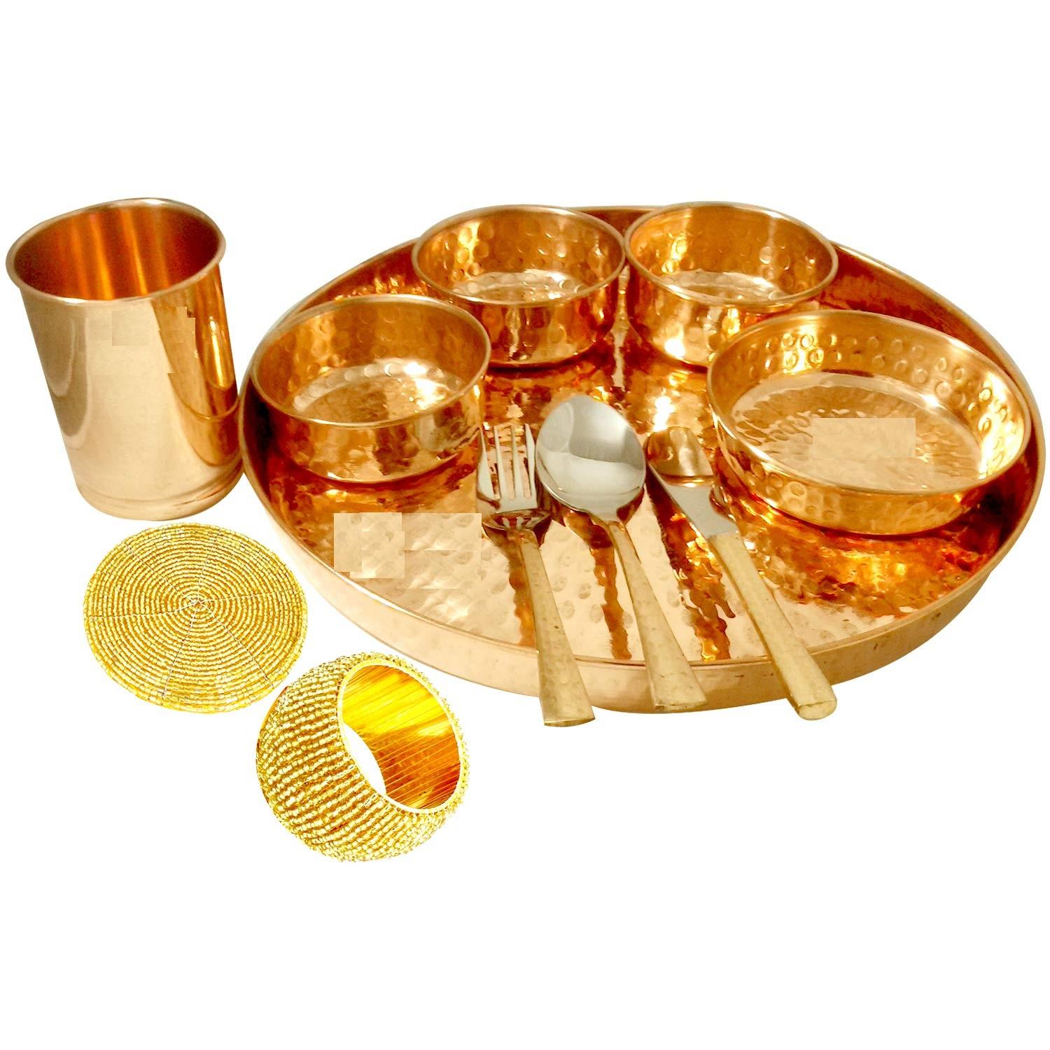 

Pure Copper Hammered Traditional Design Dinner Thali Set, 11 Pieces 20cm золотистый