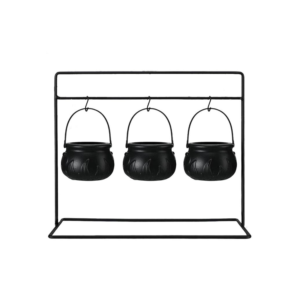 Oriental  Halloween Decoration, ,a Set Of 3 Witch Pots, Bowls On Shelves, Black Plastic Pots For Indoor And Outdoor Home Kitchen Decoration