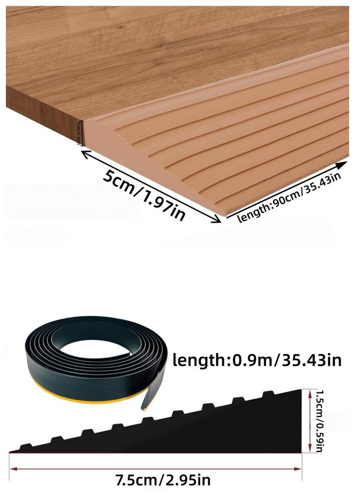 1pc0.9mX5cm/7.5cm Self-Adhesive Ramp Mat Multi-Purpose Floor Transition Strip Easy Install Non-Slip Doorway Threshold Ram Home