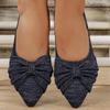 Women's Wide Width Flyknit Slip-On Flats - Bow Detail Low-Cut Loafers for Work, Breathable Casual Shoes