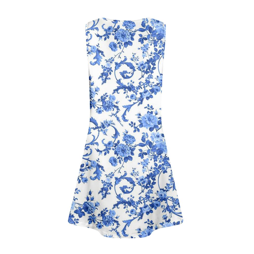 Women's Summer Casual U-shaped Tie Pocket Popular Floral Print Dress
