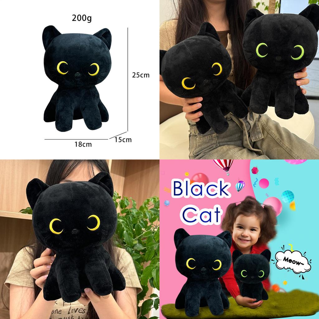 Black Cat Plush Soft Toy With Comfortable Filling For Birthday Gift And Collectors