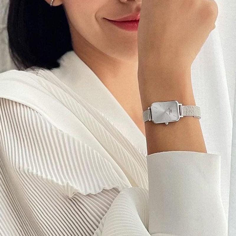 Daniel Wellington European and American watches QUADRO Series Watch Quartz Movement Stainless Steel Strap Silver Dial Women's Watch DW00100486
