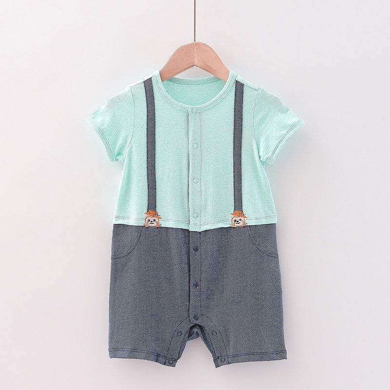 

[Good] Mall Brand Discount New Style Baby and Toddler Comfortable Pure Cotton Breathable Patchwork Short-Sleeve Romper 1X010 Verdant green 66cm (Slight Flaw: Cloth)