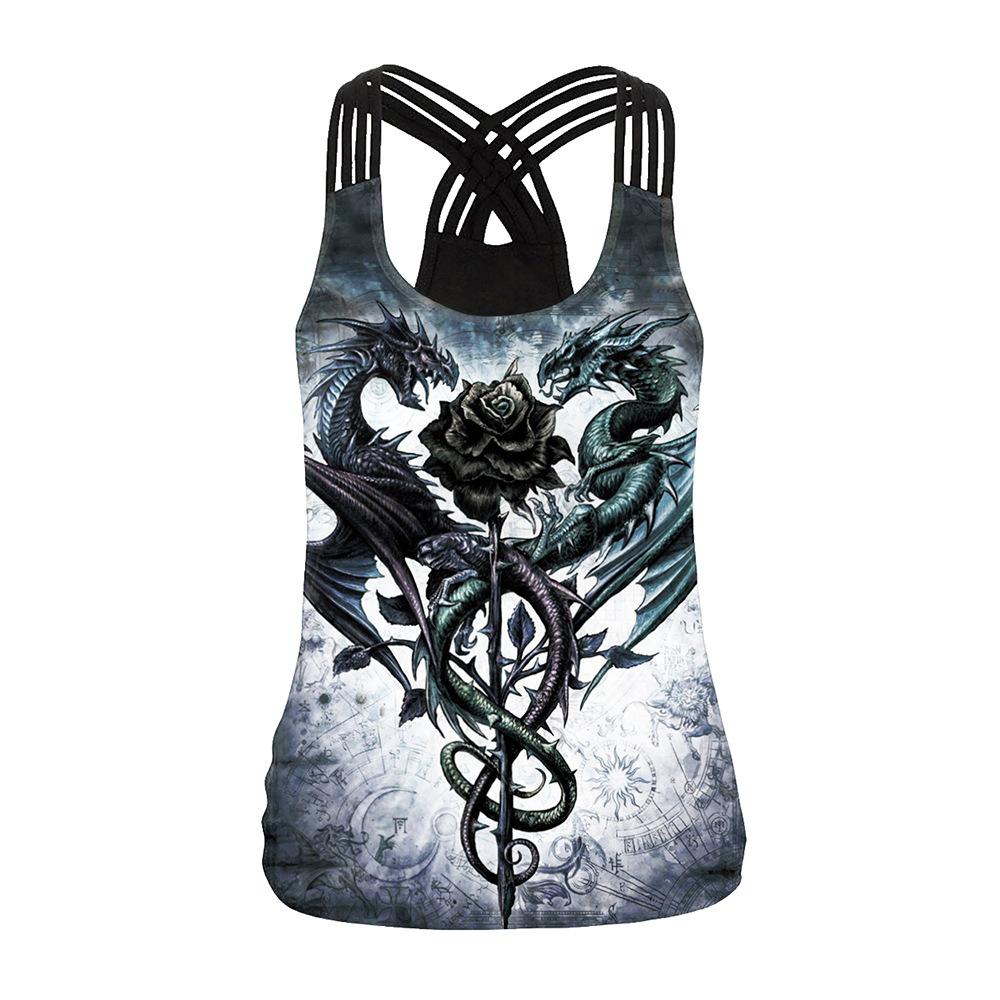 New Rose Skull Digital Printed Vest Women's Sports Running Elastic Skinny Top