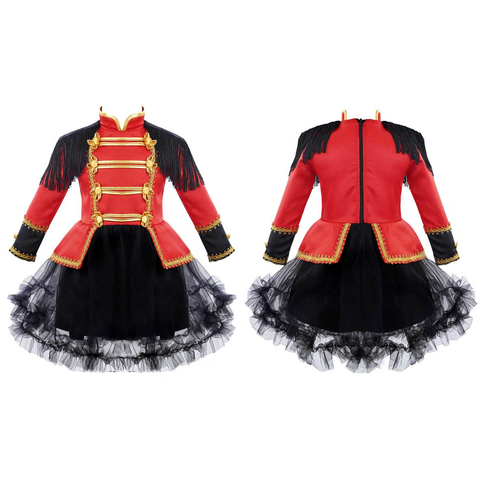 

Детский костюм циркачки для девочек, платье-пачка из сетки с длинными рукавами и кисточками на плечах для Хэллоуина, косплея, ролевых игр, выступлений 3-4 Years красный